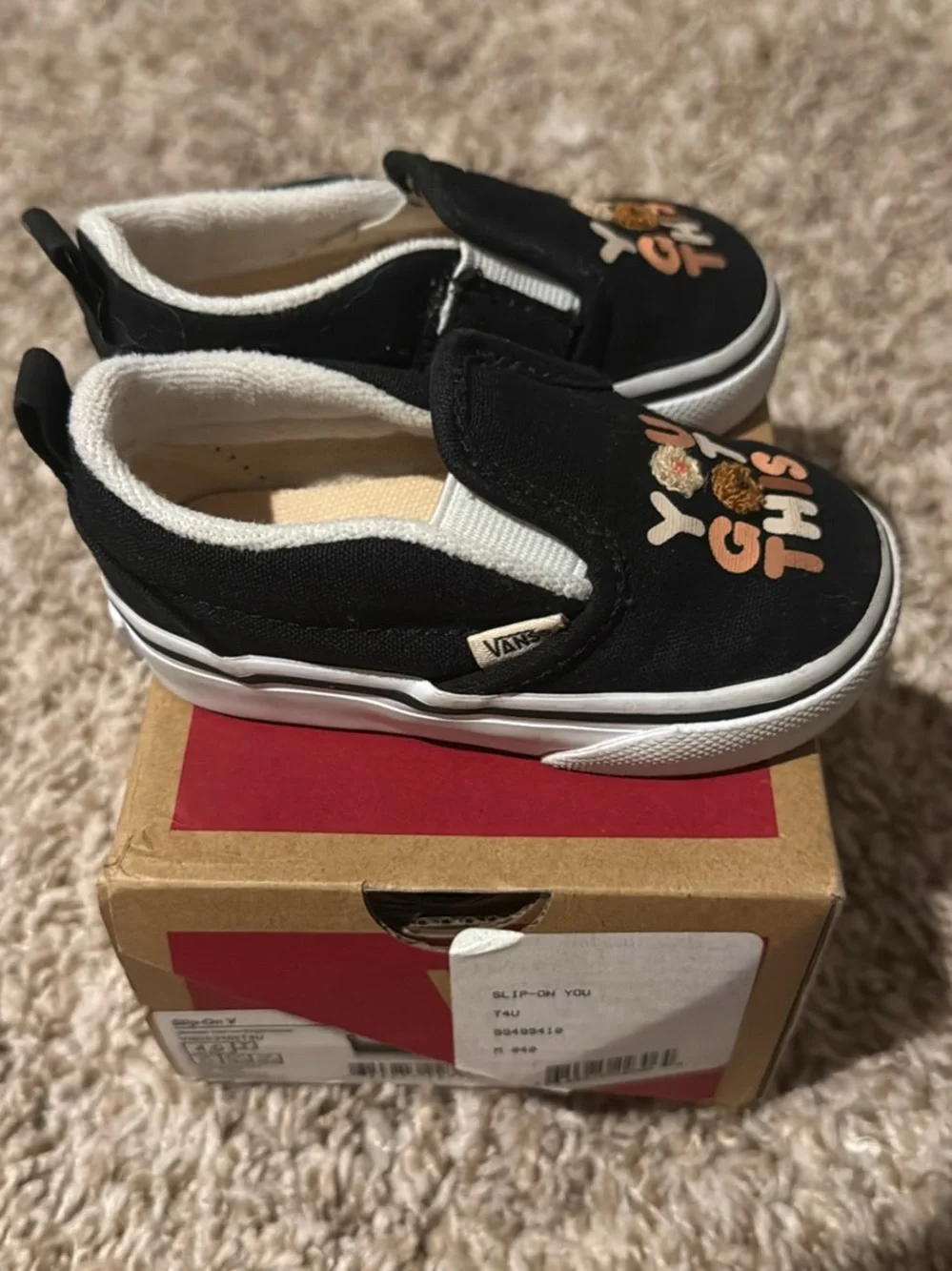Kids Black Vans Slip-on Breast cancer awareness shoes 4 Baby